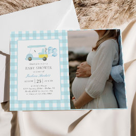 Blue Gingham Golf Boy Baby shower Foto Kaart
