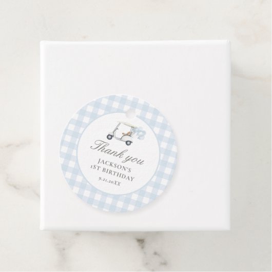 Blue Gingham Golf Verjaardag Bedankjes Labels (In situ)
