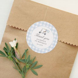 Blue Gingham Golf Verjaardag Ronde Sticker