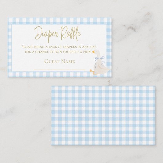 Blue Gingham Goose Baby shower Luier Raffle Informatiekaartje (Voorkant / Achterkant)