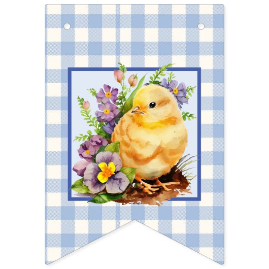 Blue Gingham Happy Birthday Vlaggetjes (Eerste vlag)