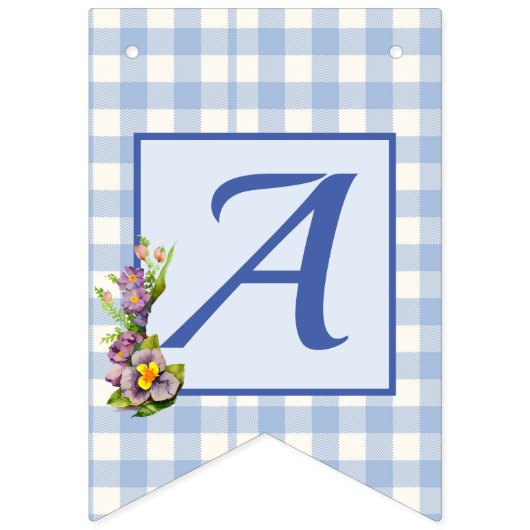 Blue Gingham Happy Birthday Vlaggetjes (Derde vlag)