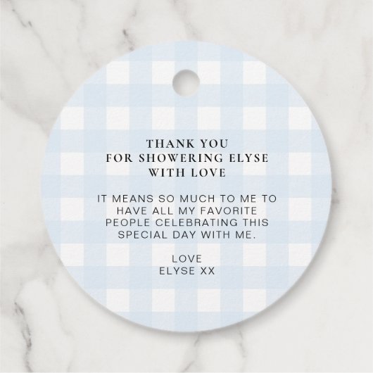 Blue Gingham Hartelijk dank voor het rondreLabel Bedankjes Labels (Achterkant)