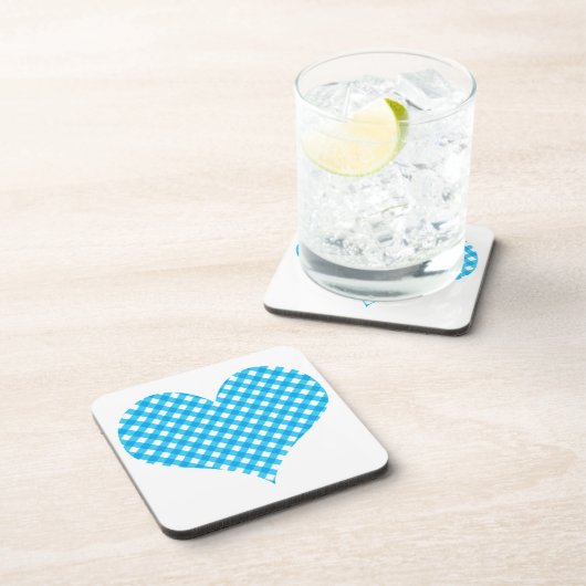 Blue Gingham Heart Design Onderzetter (Rechterzijde)