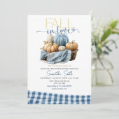 Blue Gingham Herfst in Love Herfst Theme Baby show Kaart (Staand voorkant)