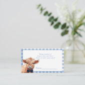 Blue gingham Highland Koe luierloterij Informatiekaartje (Staand voorkant)