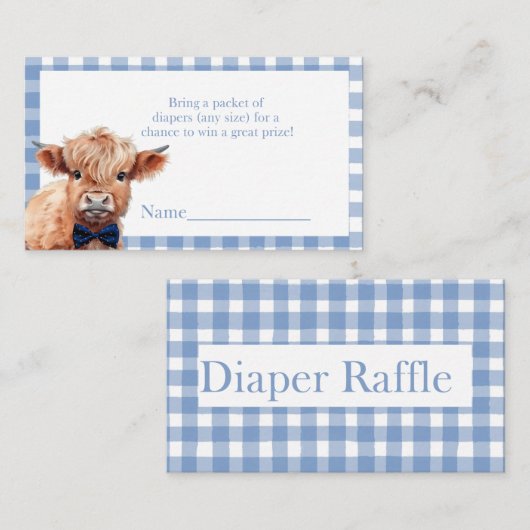 Blue gingham Highland Koe luierloterij Informatiekaartje (Voorkant / Achterkant)