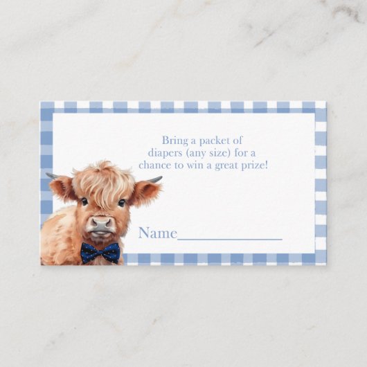 Blue gingham Highland Koe luierloterij Informatiekaartje (Voorkant)