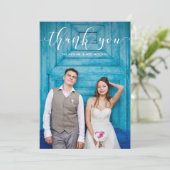 Blue Gingham | Huwelijk Dank u met Foto Bedankkaart (Staand voorkant)