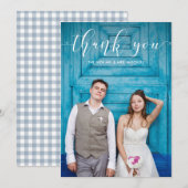 Blue Gingham | Huwelijk Dank u met Foto Bedankkaart (Voorkant / Achterkant)