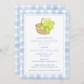Blue Gingham Hydrangea Flower Basket Invitation Kaart (Voorkant / Achterkant)