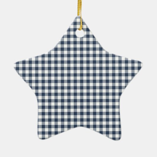 Blue Gingham Keramisch Ornament (Achterkant)