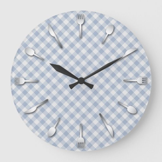 Blue Gingham Kitchen Clock - Land Western Grote Klok (Voorkant)