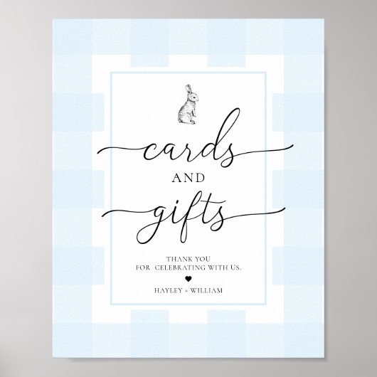 Blue Gingham Konijnkonijn Kaarten en geschenken Poster (Voorkant)