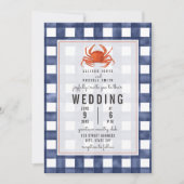 Blue Gingham krab bruiloft Kaart (Voorkant)