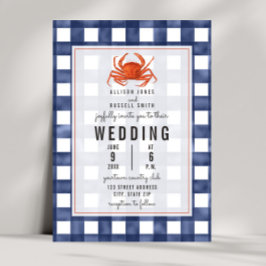 Blue Gingham krab bruiloft Kaart