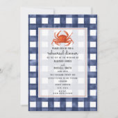 Blue Gingham Krab bruiloft repetitie diner Kaart (Voorkant)