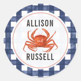 Blue Gingham krab bruiloft Ronde Sticker