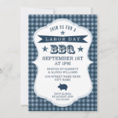 Blue Gingham Labour Day Barbecue Invitation Kaart (Voorkant)