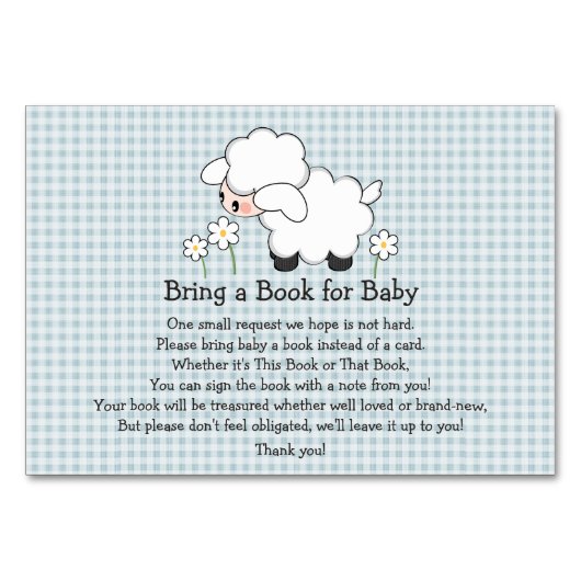 BLUE GINGHAM LAMB BABY SHOWER BOEK AANVRAAG KAART (Voorkant)