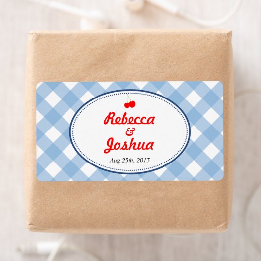 Blue gingham land rustieke bruiloft gunst label (Insitu)