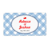 Blue gingham land rustieke bruiloft gunst label (Voorkant)