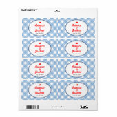 Blue gingham land rustieke bruiloft gunst label (Full Sheet)