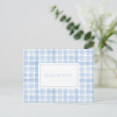 Blue Gingham Laurel Crest Bedankt Briefkaart (Staand voorkant)