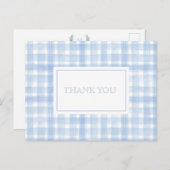 Blue Gingham Laurel Crest Bedankt Briefkaart (Voorkant / Achterkant)
