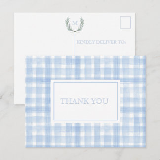 Blue Gingham Laurel Crest Bedankt Briefkaart