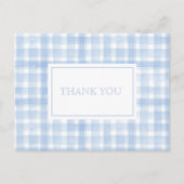 Blue Gingham Laurel Crest Bedankt Briefkaart (Voorkant)