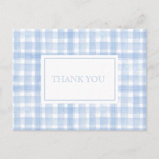 Blue Gingham Laurel Crest Bedankt Briefkaart (Voorkant)