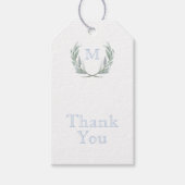Blue Gingham Laurel Crest Bedankt Labels Cadeaulabel (Voorkant)