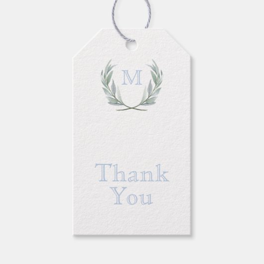 Blue Gingham Laurel Crest Bedankt Labels Cadeaulabel (Voorkant)