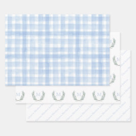 Blue Gingham Laurel Crest Inpakpapier Vel