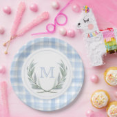 Blue Gingham Laurel Crest Papier Borden Papieren Bordje (Feest)