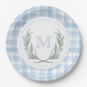Blue Gingham Laurel Crest Papier Borden Papieren Bordje (Voorkant)
