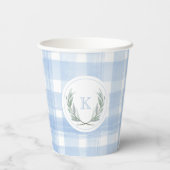 Blue Gingham Laurel Crest Papieren Bekers (Achterkant)
