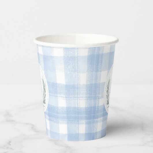 Blue Gingham Laurel Crest Papieren Bekers (Links)