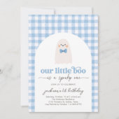Blue Gingham Little Boo Ghost 1e verjaardag Kaart (Voorkant)