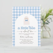 Blue Gingham Little Boo Ghost Baby shower Kaart (Staand voorkant)