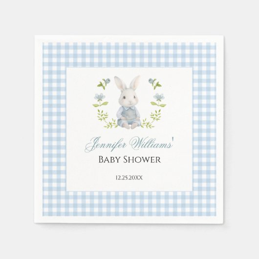 Blue Gingham Little Bunny Spring Baby Shower Servet (Voorkant)