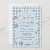 Blue Gingham Little Cowboy Wild West Baby Shower Kaart (Voorkant)