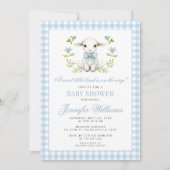Blue Gingham Little Lamb Baby Boy Shower Kaart (Voorkant)