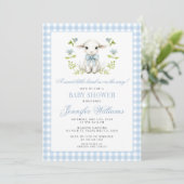 Blue Gingham Little Lamb Baby Boy Shower Kaart (Staand voorkant)