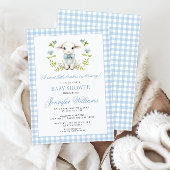 Blue Gingham Little Lamb Baby Boy Shower Kaart