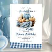 Blue Gingham Little Pumpkin Verjaardag Kaart