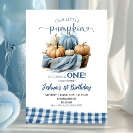 Blue Gingham Little Pumpkin Verjaardag Kaart