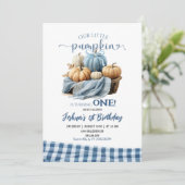 Blue Gingham Little Pumpkin Verjaardag Kaart (Staand voorkant)