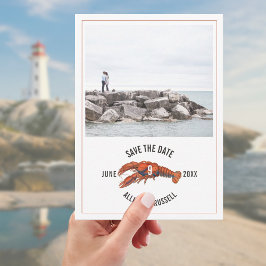 Blue Gingham Lobster Rustic Wedding Photo Save The Date